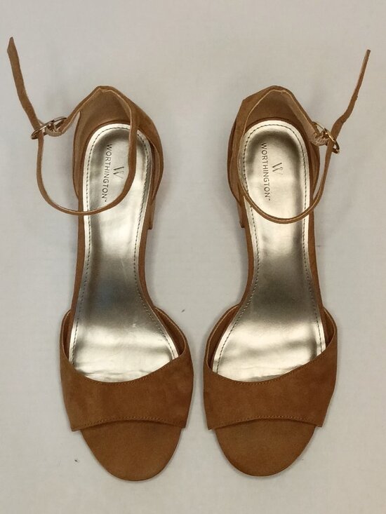 Worthington Shoes - Worthington Ischia Tan Faux Suede Ankle Strap Block Heel Sandals Size 9.5M